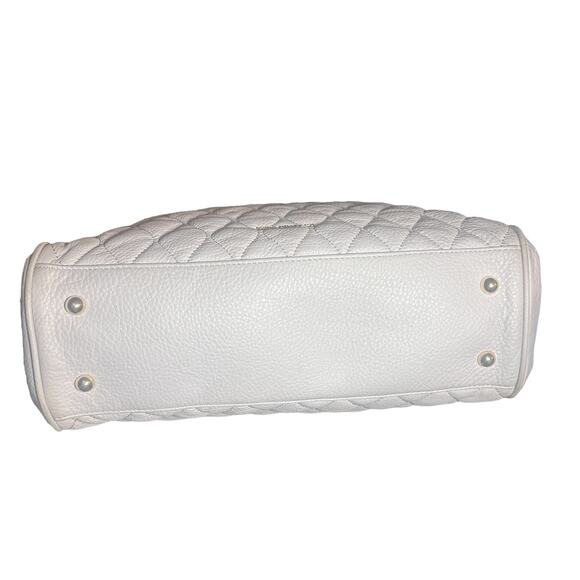 Vera Bradley Leah Quilted Leather Tote Bag Cloud Gray Light Blue Shoulder Bag - Picture 6 of 12